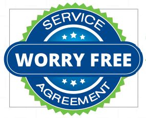 A blue and green seal that says service agreement, with the words " worry free ".